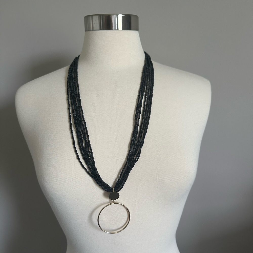 Target Beaded Necklace with Gold Hoop Ring  Career Office Chic Black Womens OS